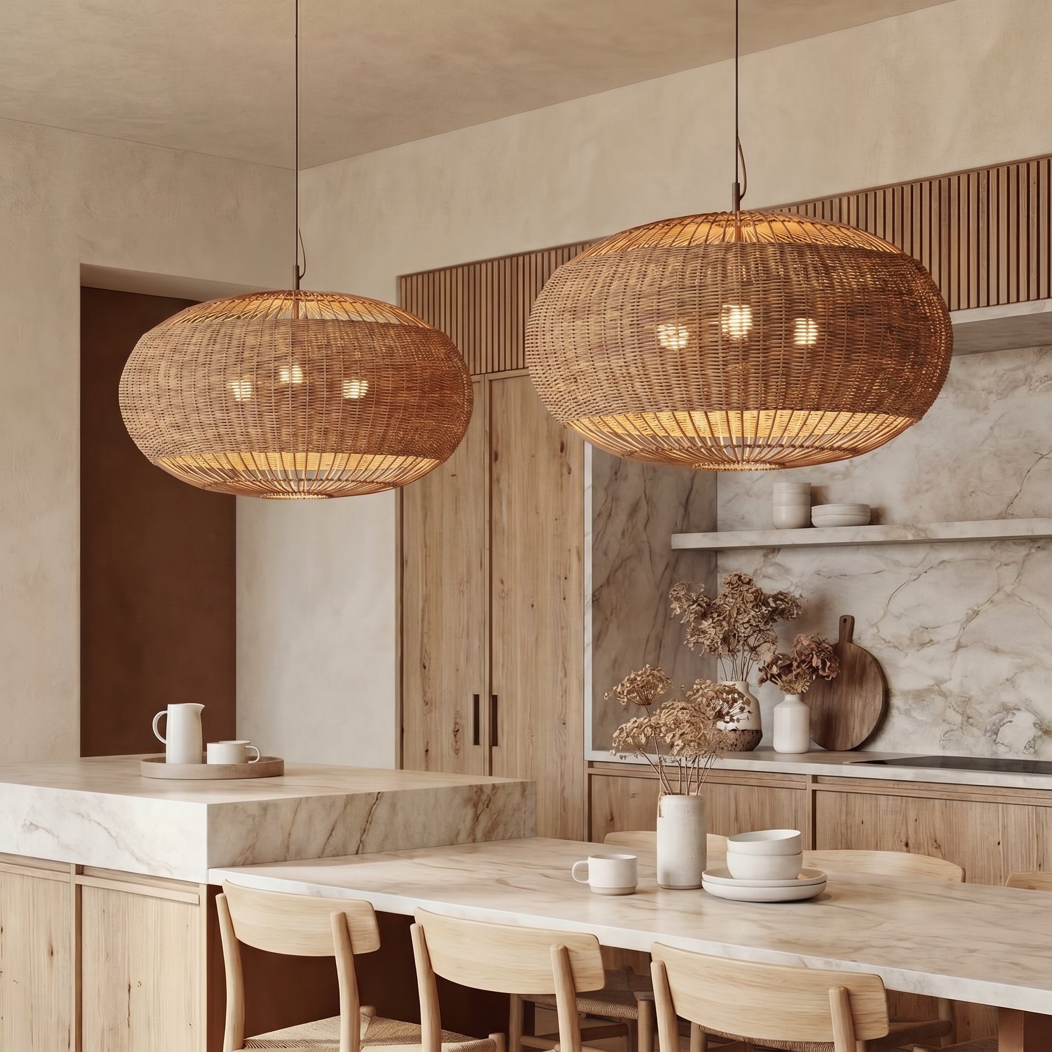 Natural Wabi Sabi Rattan Hanging Lamp | Coastal Rattan Pendant